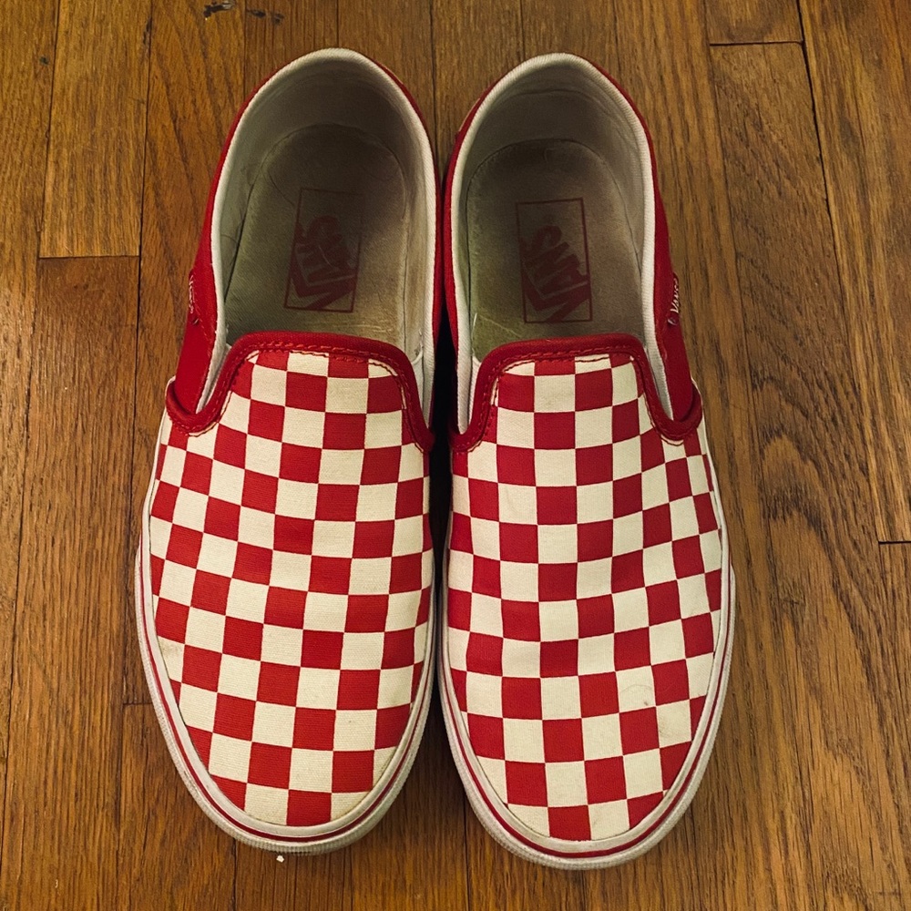 Red and white checked Vans. Woman’s 8